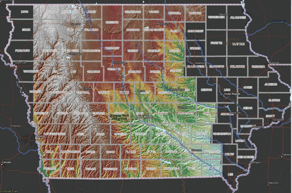 Map of completed LiDAR services for Iowa counties.