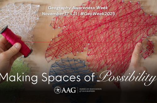 Geography Awareness Week 2025 November 17 - 21, 2025 #GeoWeek2025 background image is a string art map